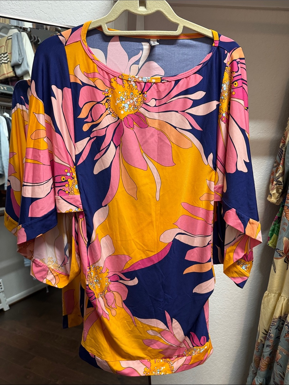 Trina Turk Floral Swim Coverup in Navy, Pink & Gold